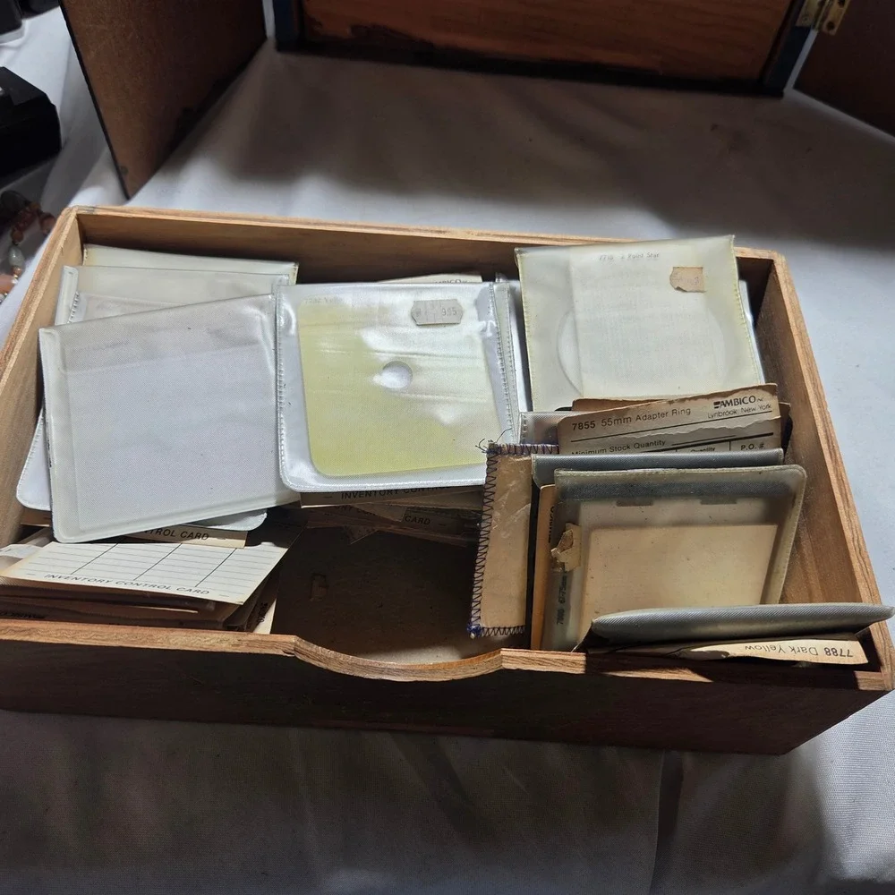 Vintage AIC Soligor Optical Filter Wooden Storage Cabinet 4 Drawers With Filters